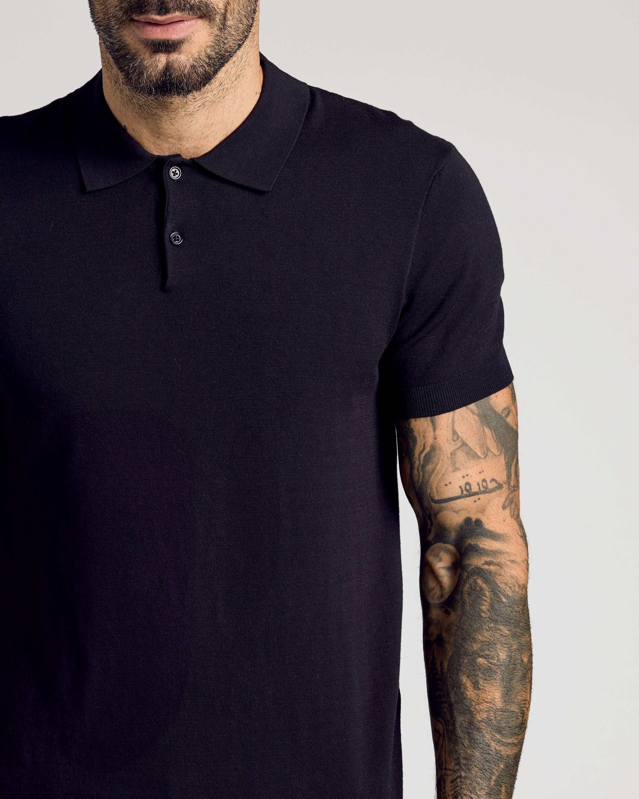 Black Short Sleeve Sweater Polo