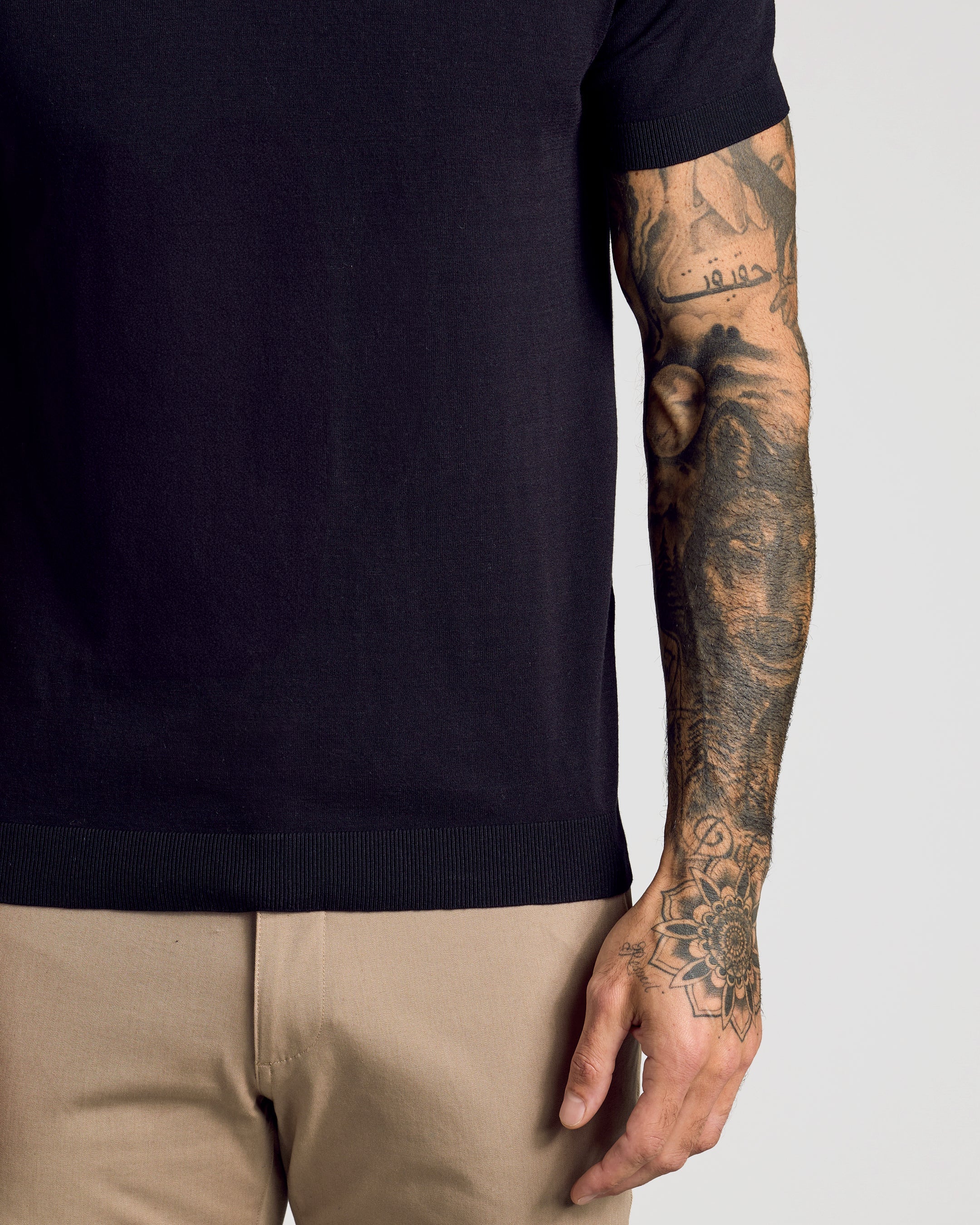 Black Short Sleeve Sweater Polo
