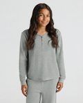 Girls Heather Gray Long Sleeve Boxy Waffle Henley