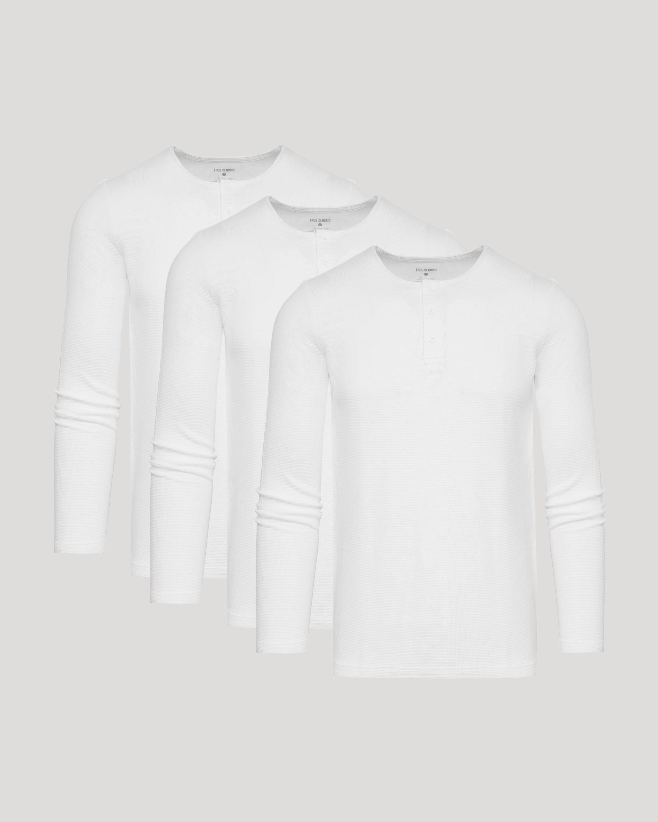 White Waffle Long Sleeve Henley 3-Pack