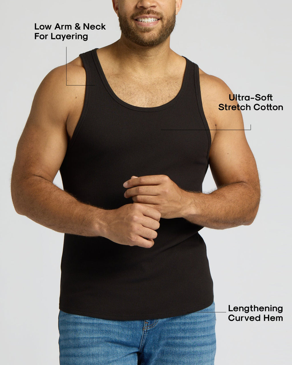 Black Ribbed Curved Hem Tank
