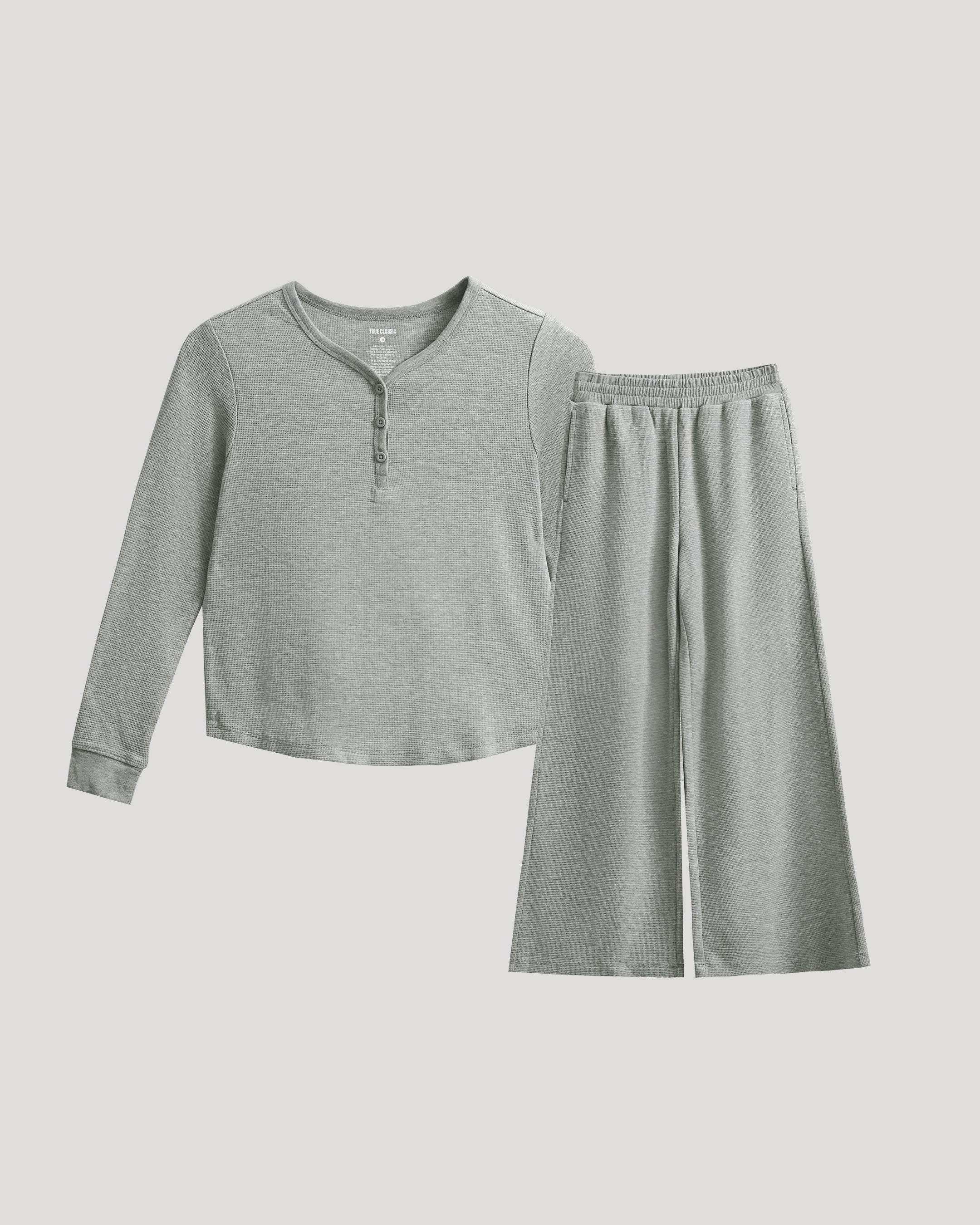 Girls Heather Gray Waffle Long Sleeve Henley & Waffle Leg Pants 2-Pack