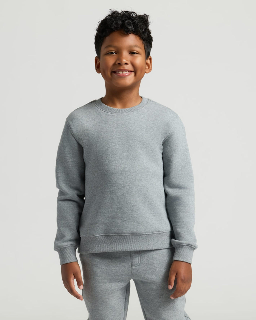 Boys' Medium Heather Gray Fleece Crew Neck