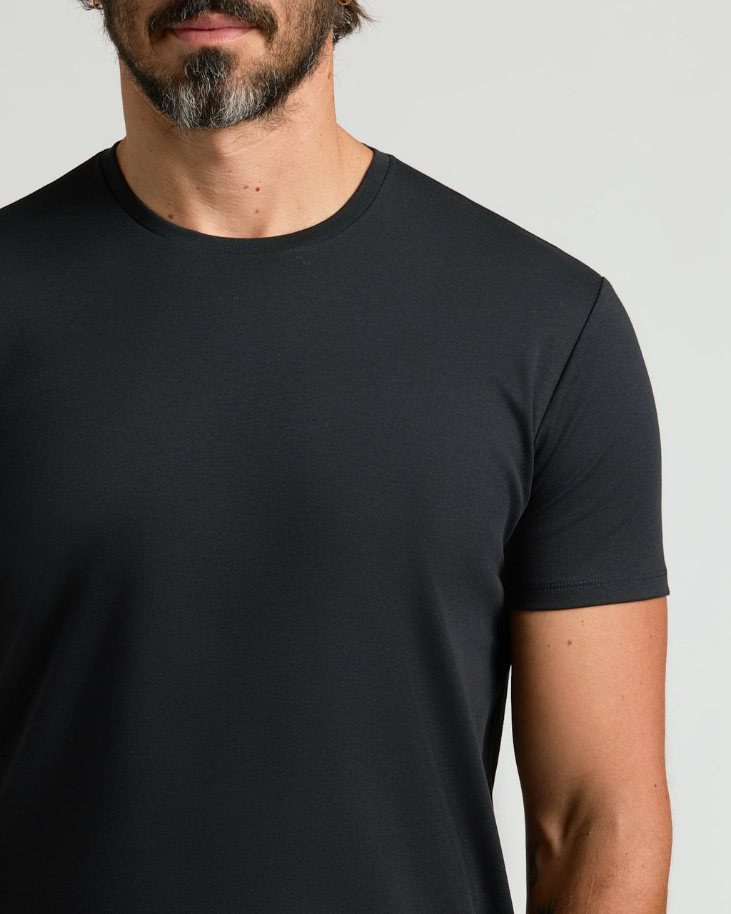 Black Pima Cotton Blend Curved Hem Crew