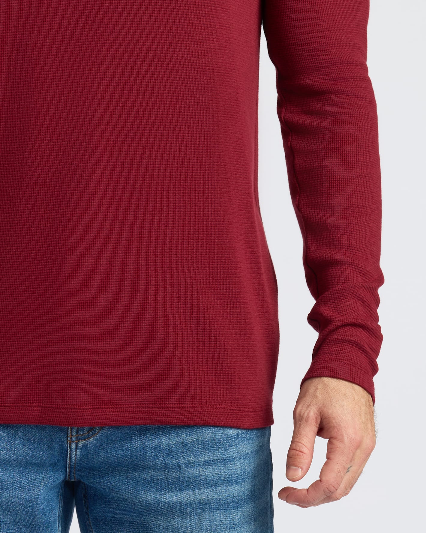 Dark Maroon Waffle Long Sleeve Henley