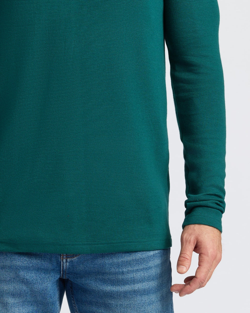 Deep Emerald Waffle Long Sleeve Henley