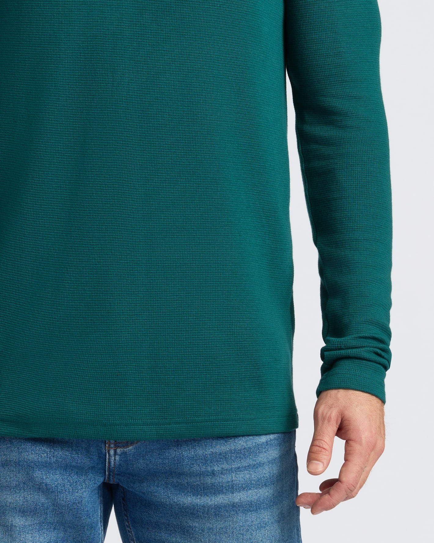 Deep Emerald Waffle Long Sleeve Henley