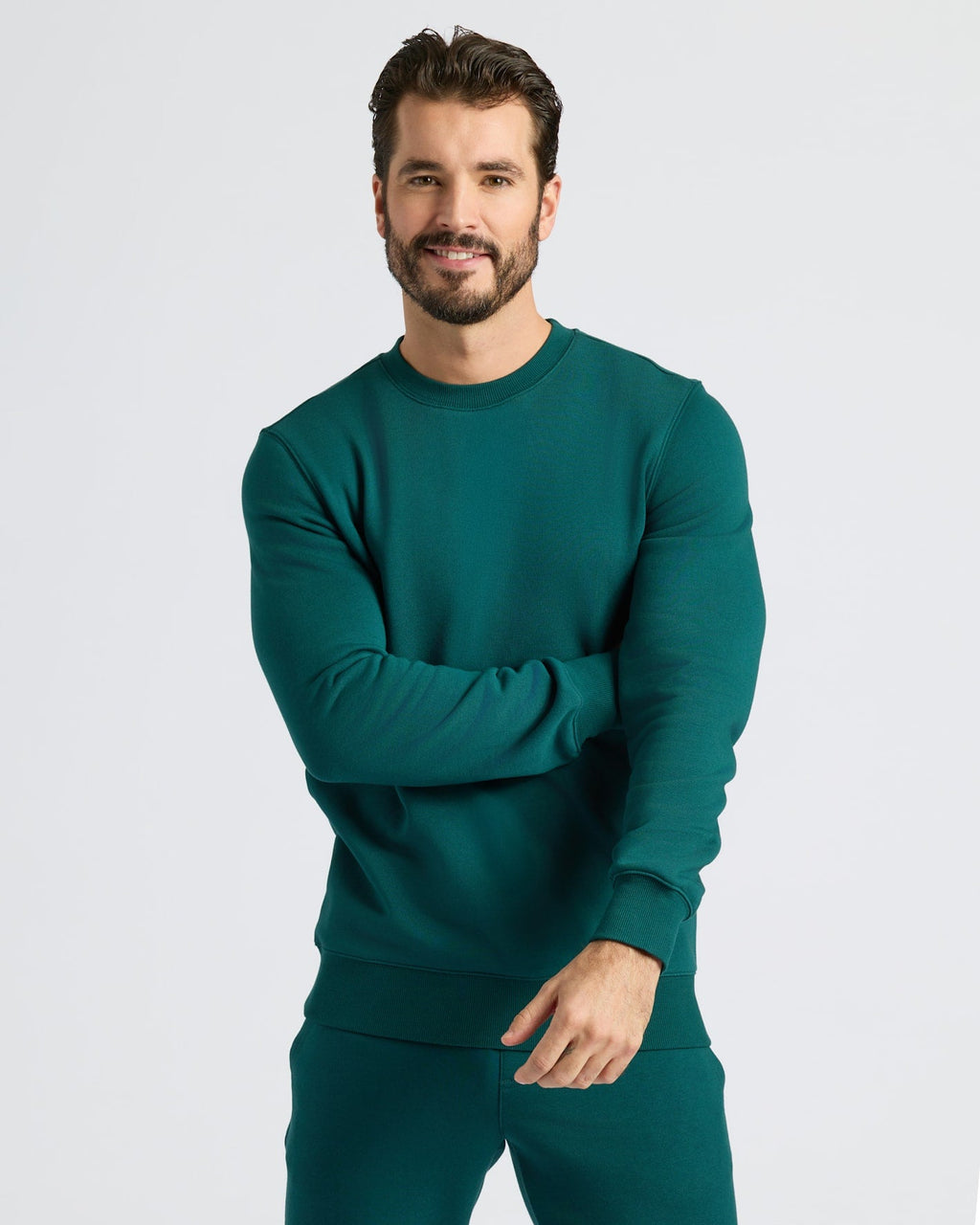Deep Emerald Fleece French Terry Pullover Crew Neck