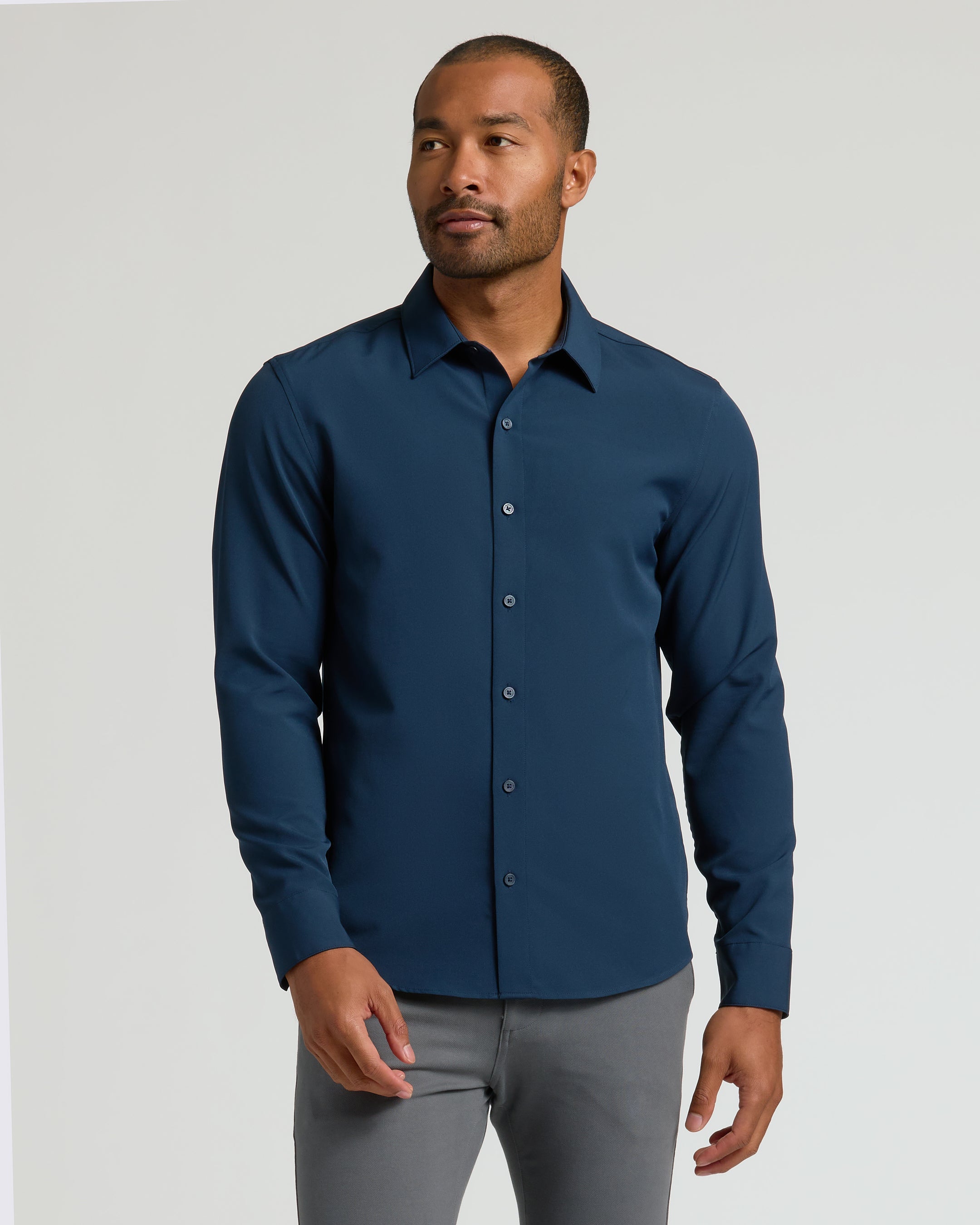 White & Navy Long Sleeve Performance Dress Shirt 2-Pack