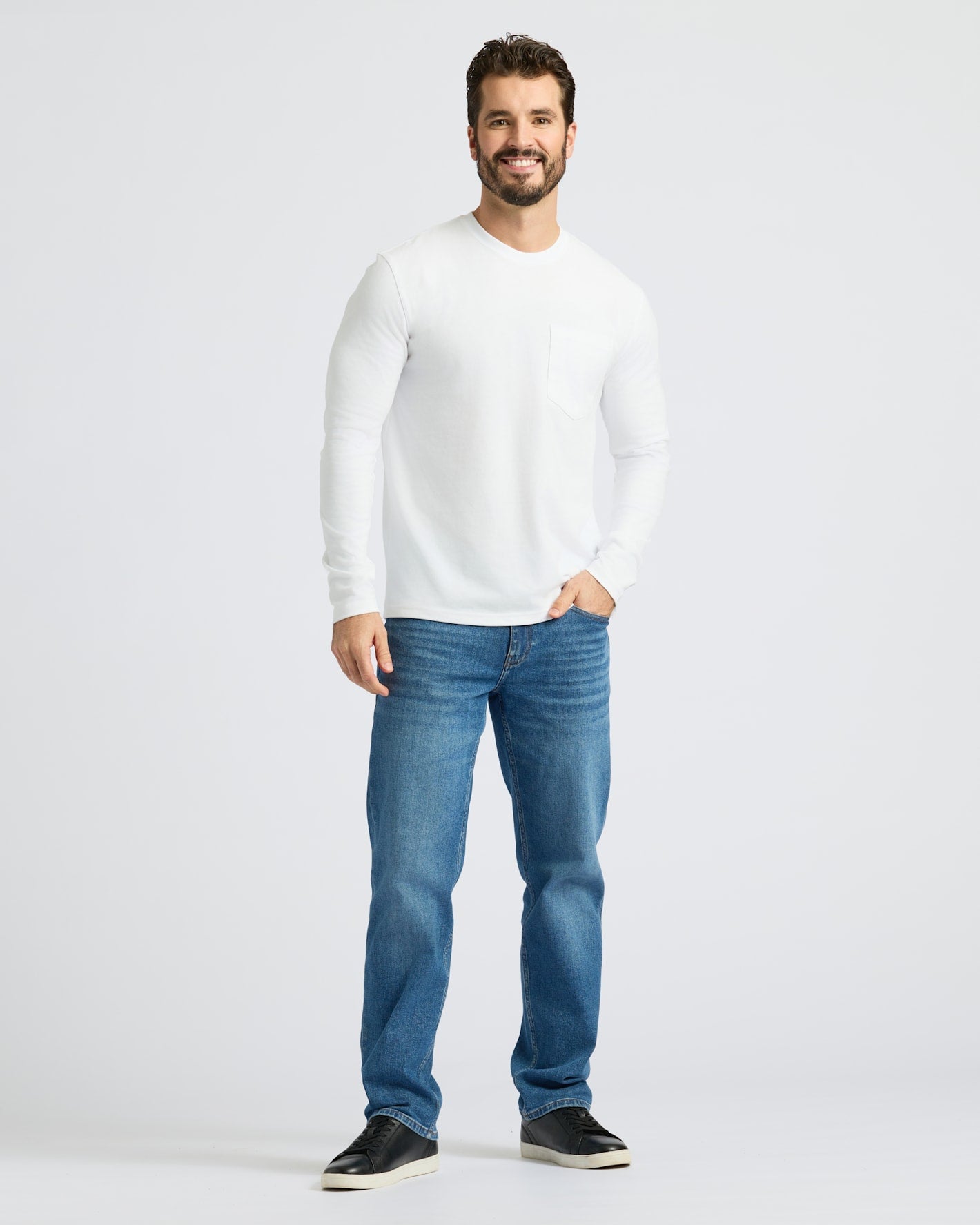 White Heavyweight Long Sleeve Pocket Crew 2-PacK