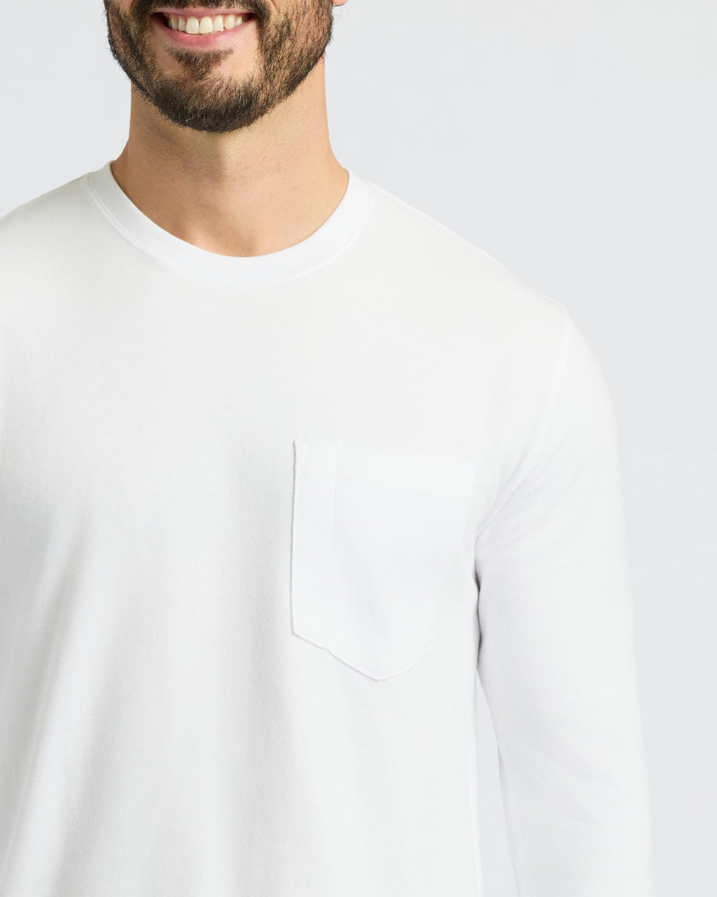 White Heavyweight Long Sleeve Pocket Crew