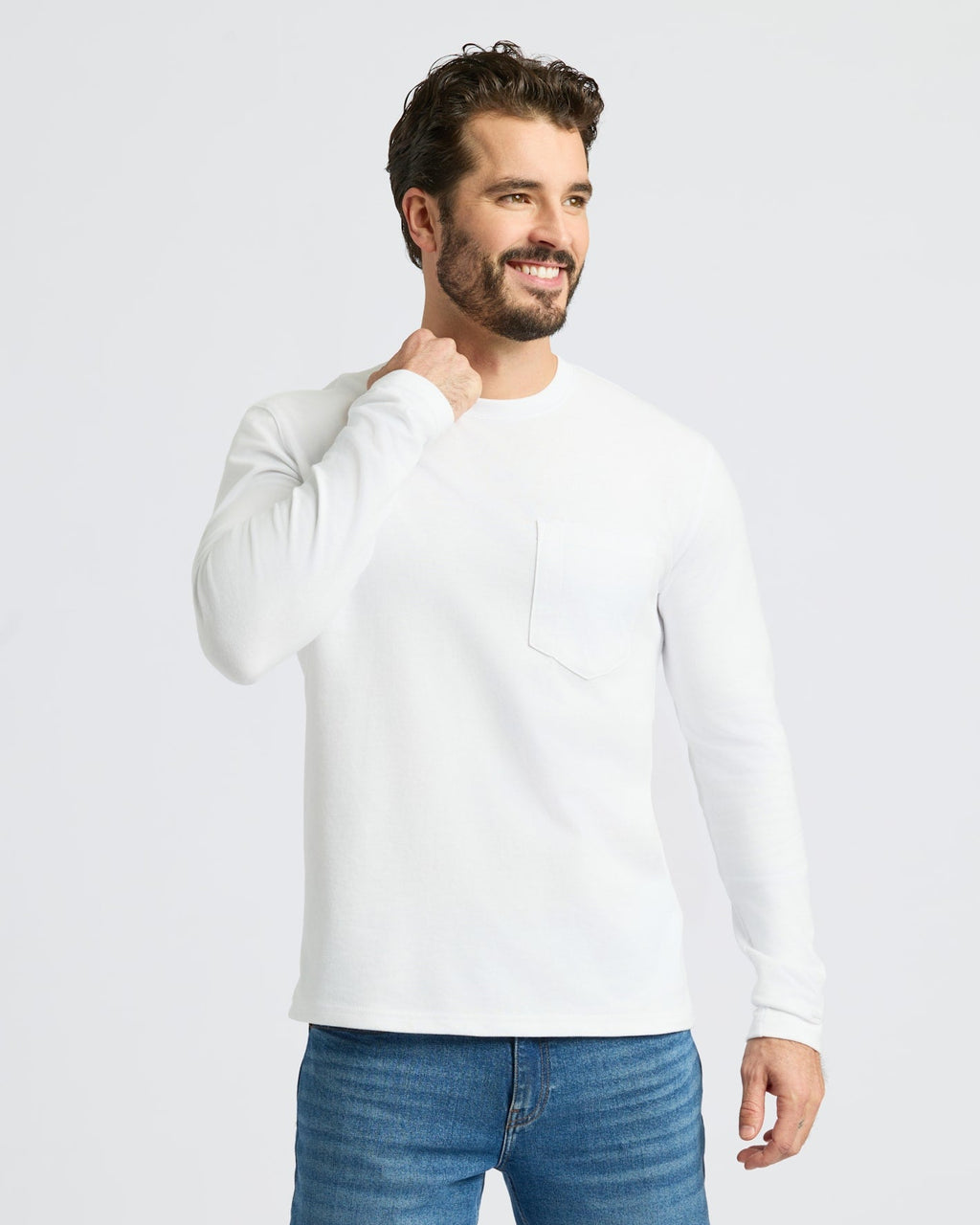 White Heavyweight Long Sleeve Pocket Crew 4-Pack