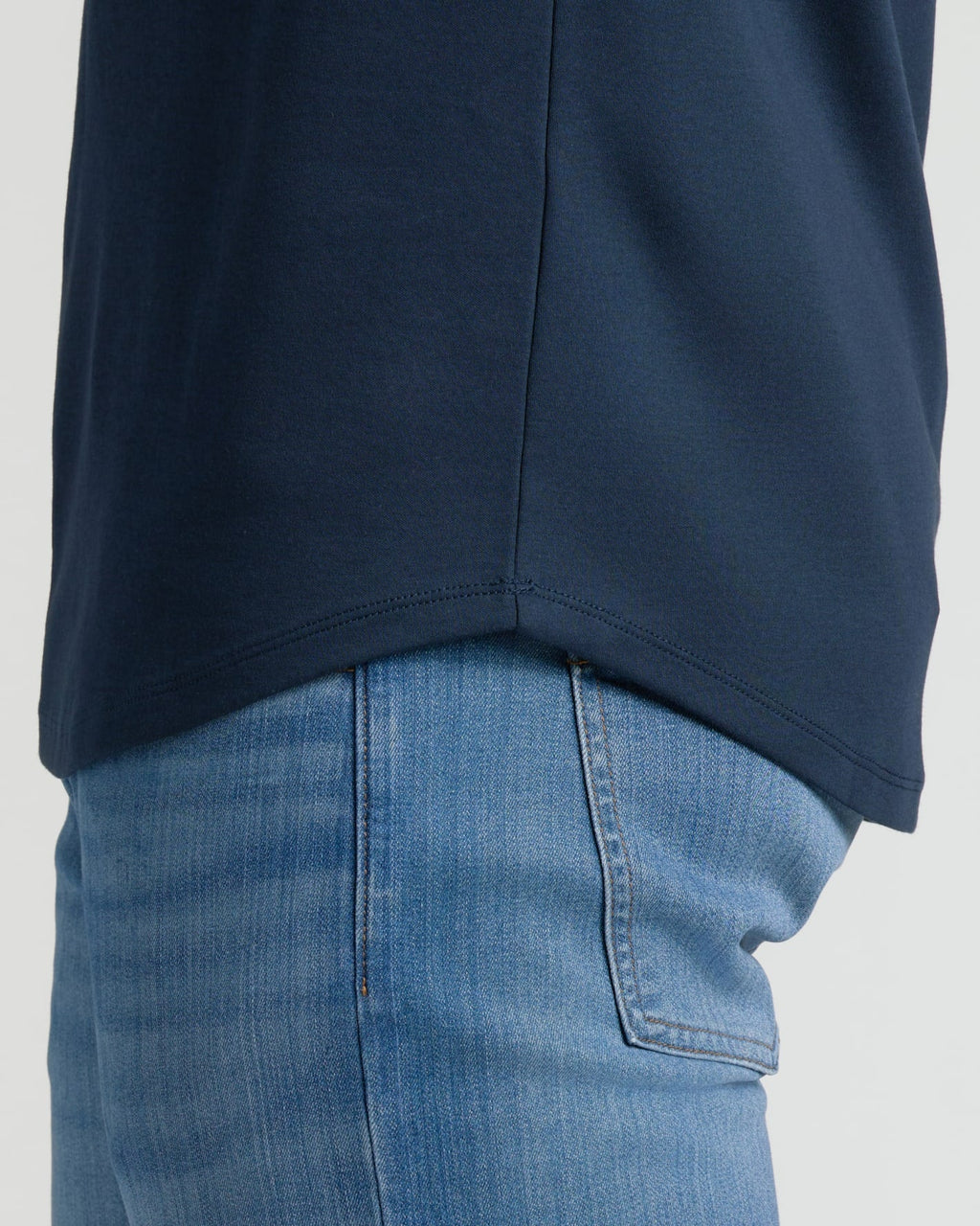 Navy Tall Pima Cotton Blend Curved Hem Crew