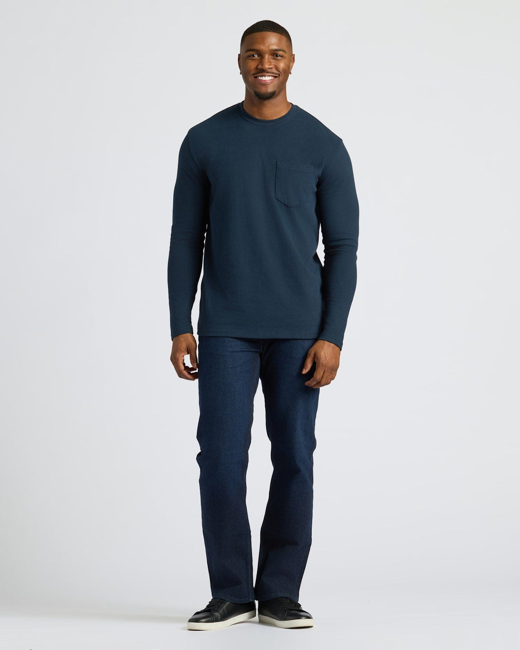 Black & Navy Tall Heavyweight Long Sleeve Pocket Crew 2-Pack