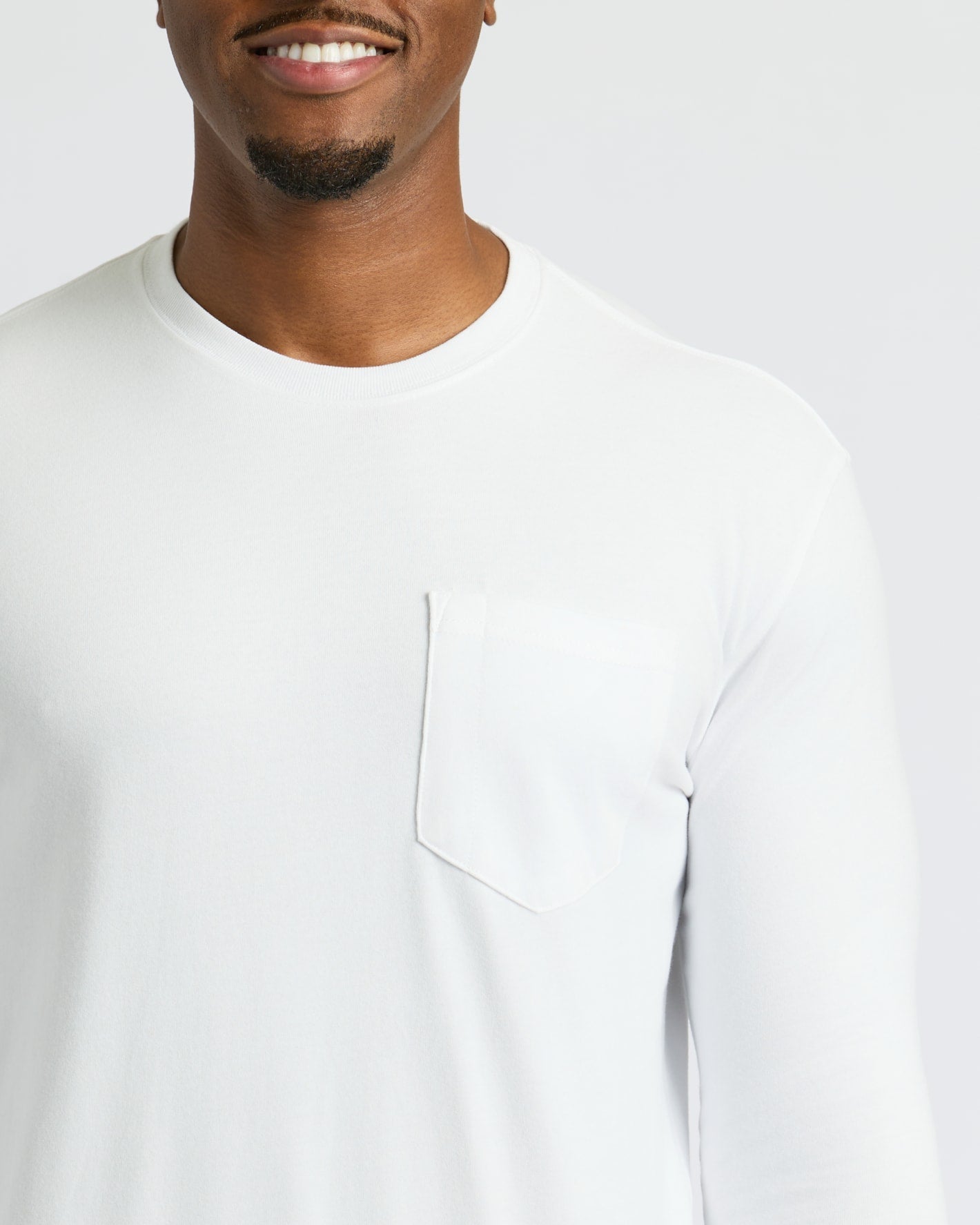 White Tall Heavyweight Long Sleeve Pocket Crew