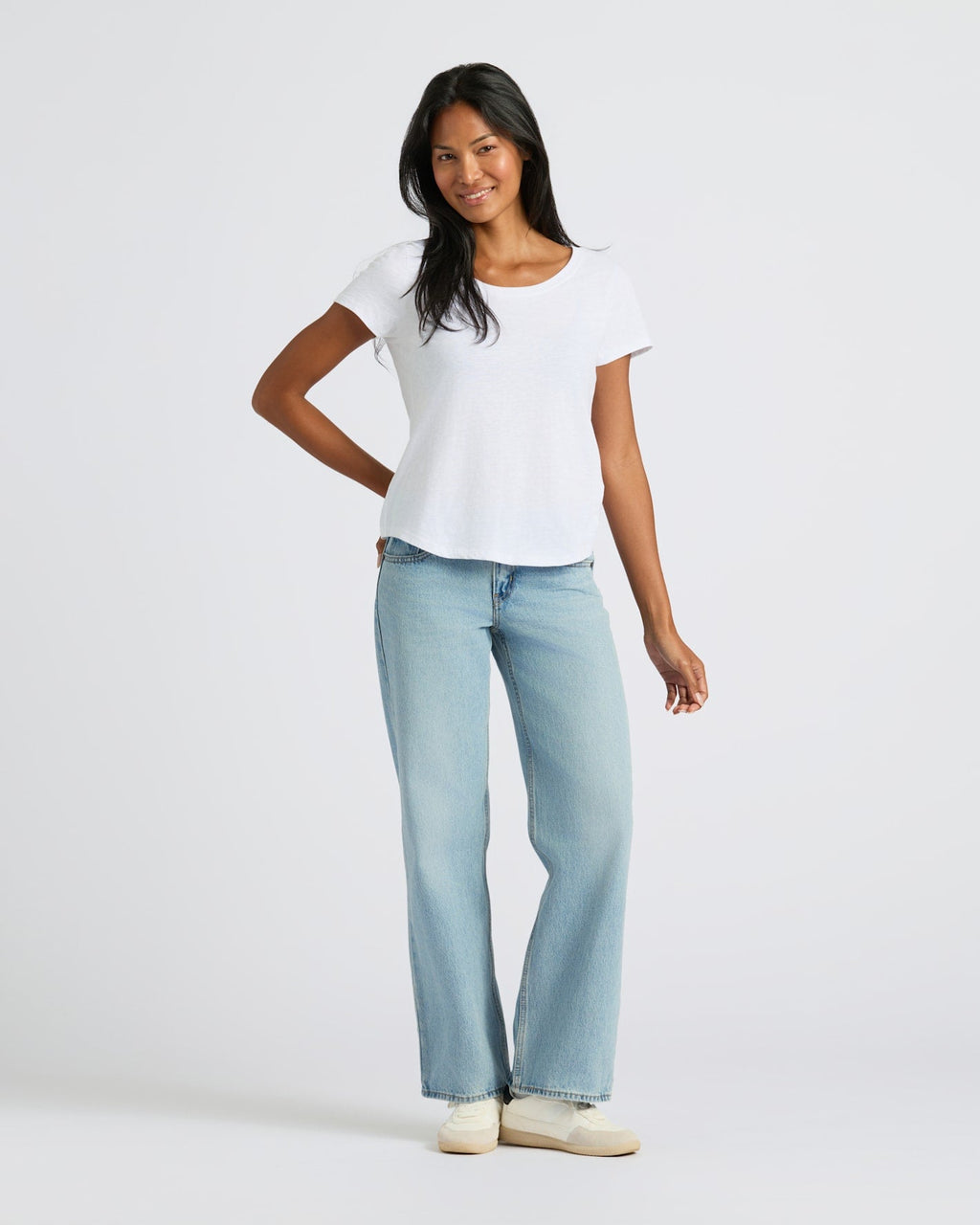 Womens White Slub Scoop Neck Tee