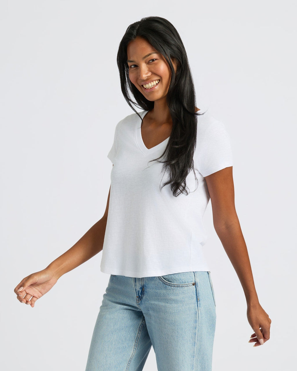 Womens White Relaxed Slub V-Neck Tee
