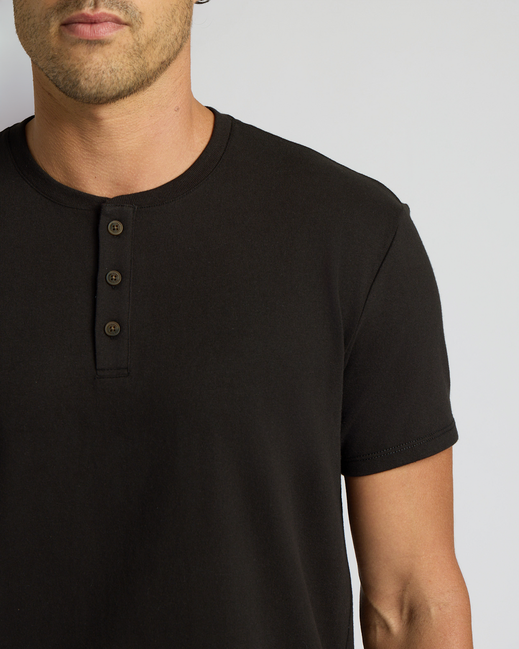 Black Heavyweight Curved Hem Henley