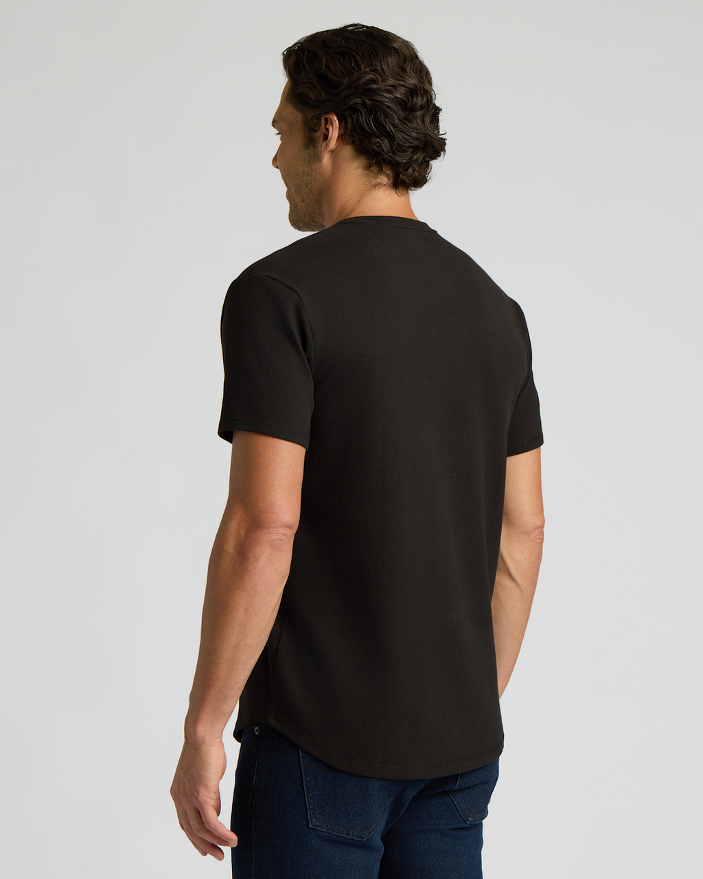 Black Heavyweight Curved Hem Henley
