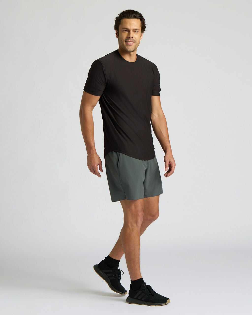 Black Active Curved Hem Crew