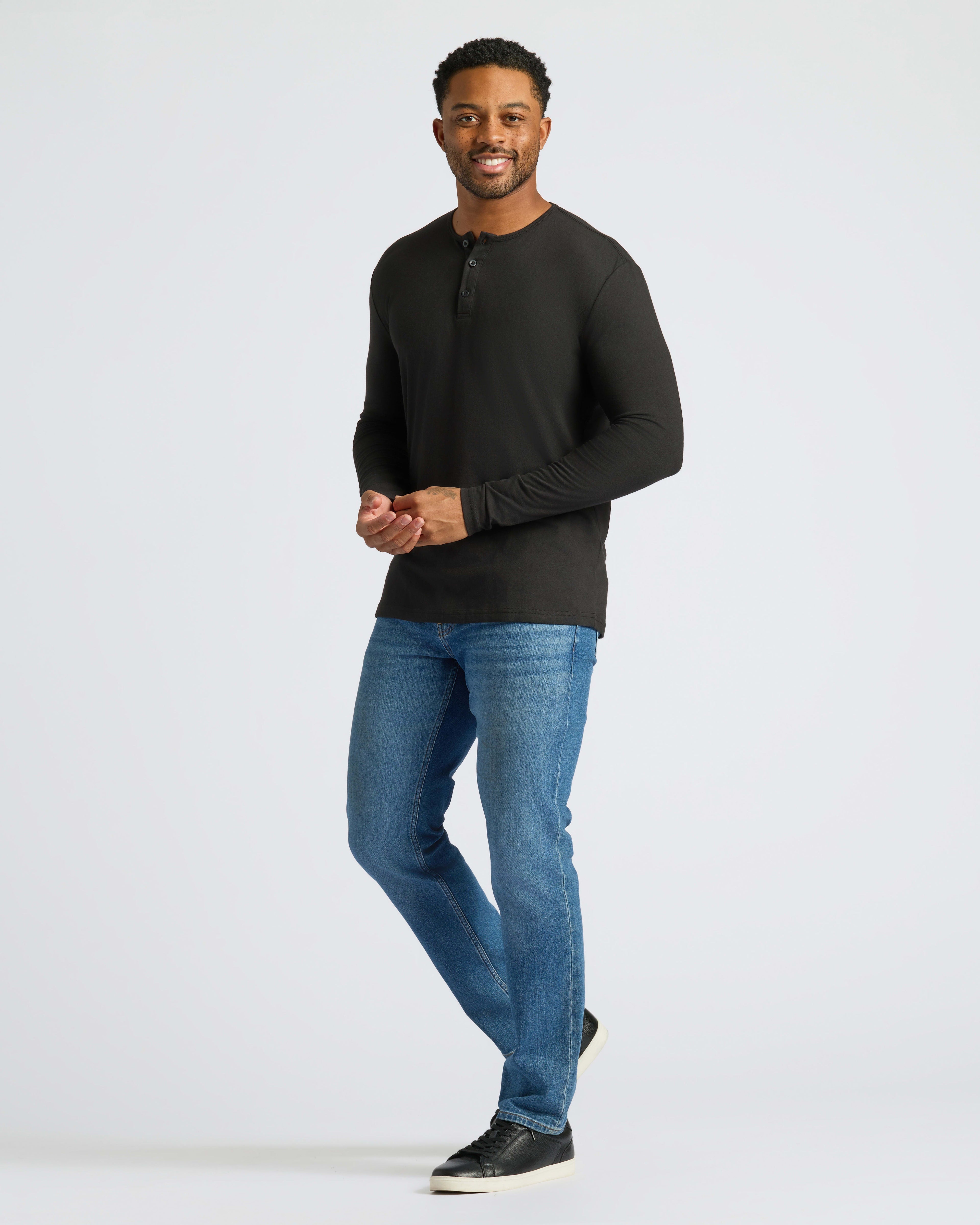 All Black Classic Henley 6-Pack